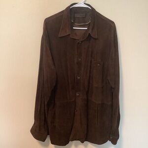 Punto mens size 56 brown leather suede‎ multi pocket button front jacket